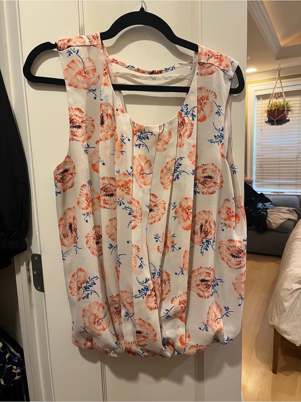 Anthropologie Floral Pleated Sleeveless Top